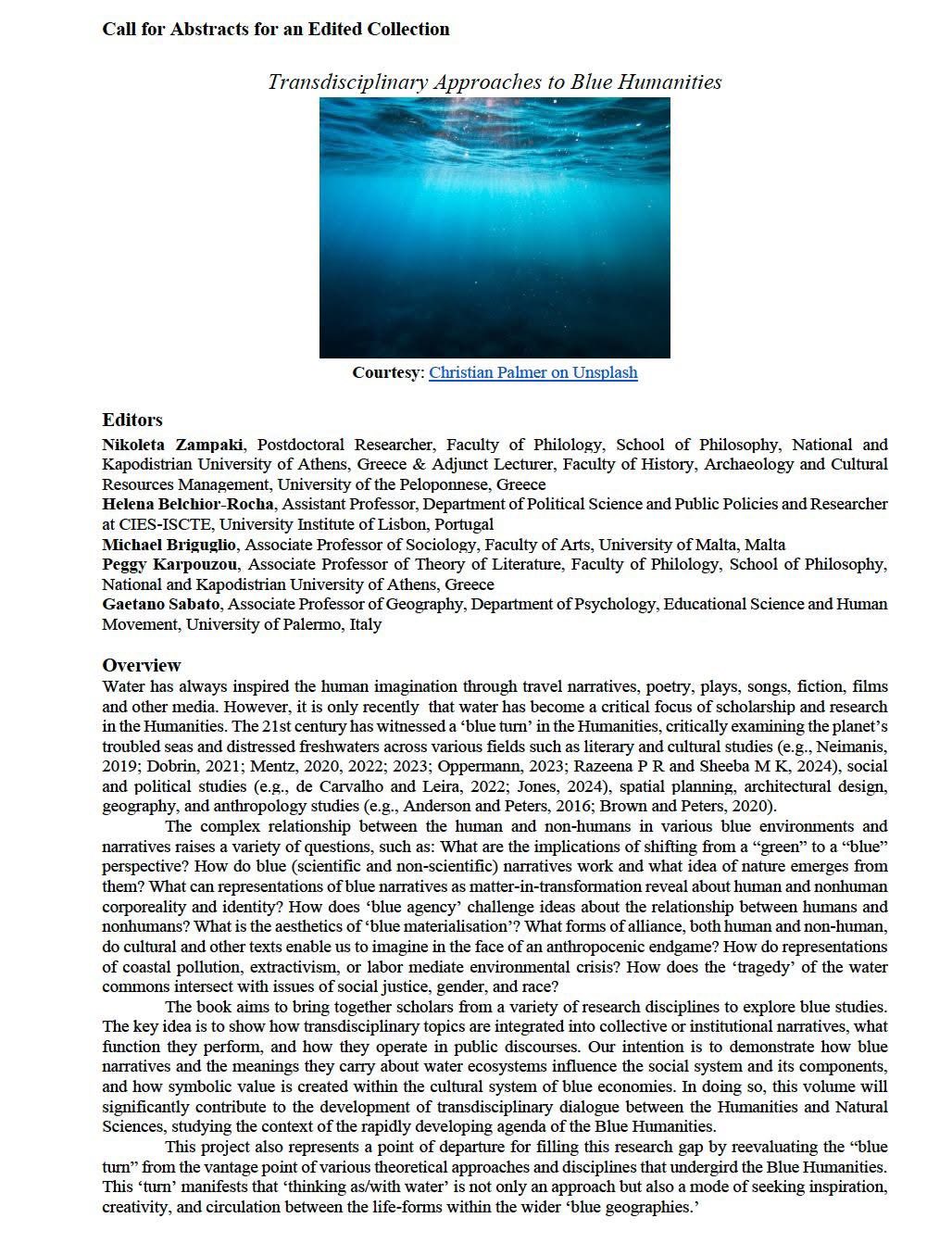 Transdisciplinary Approaches to Blue Humanities
