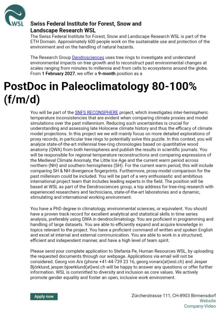 postdoc in paleclimatology