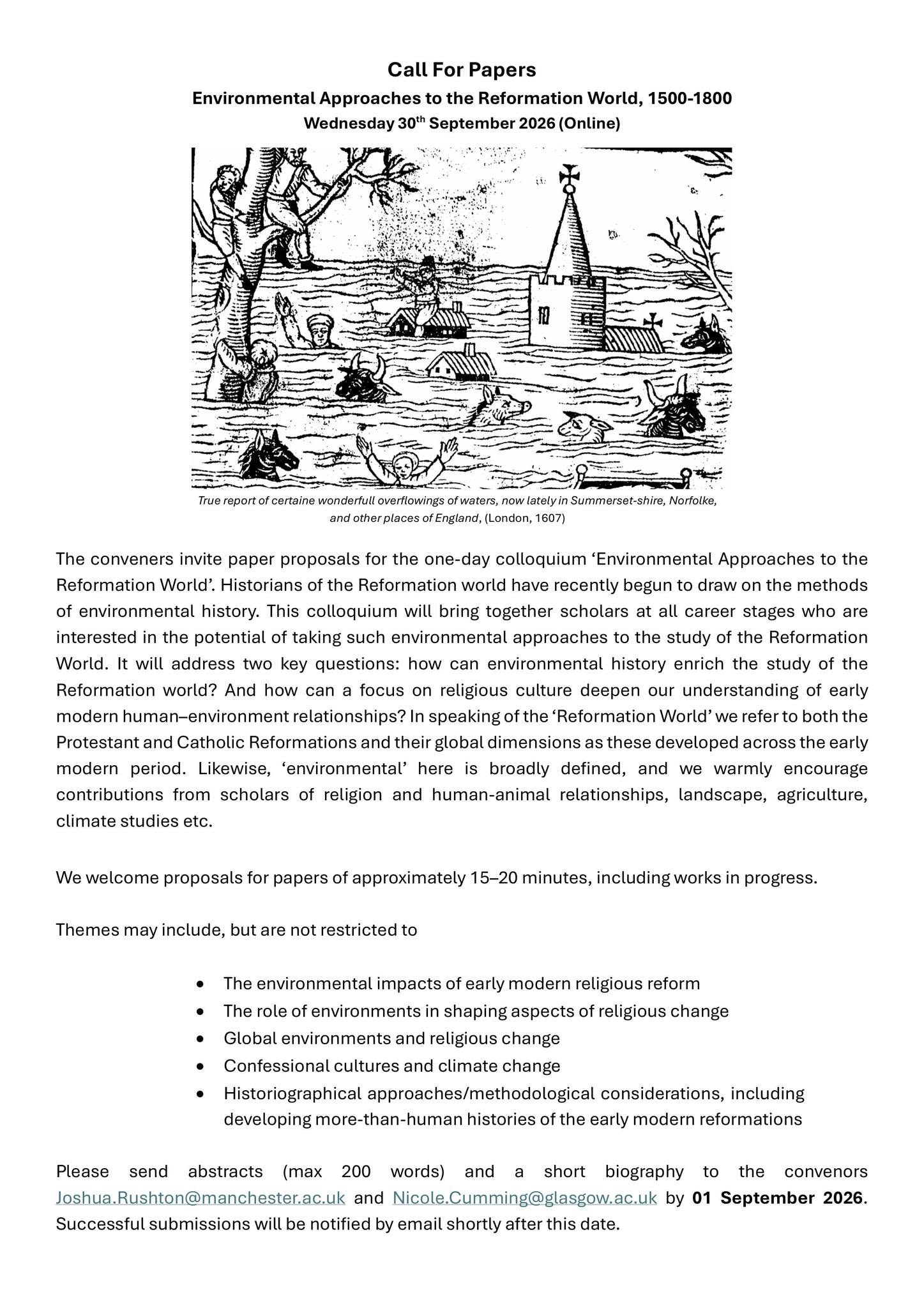 Environmental Approaches to the Reformation World, 1500-1800