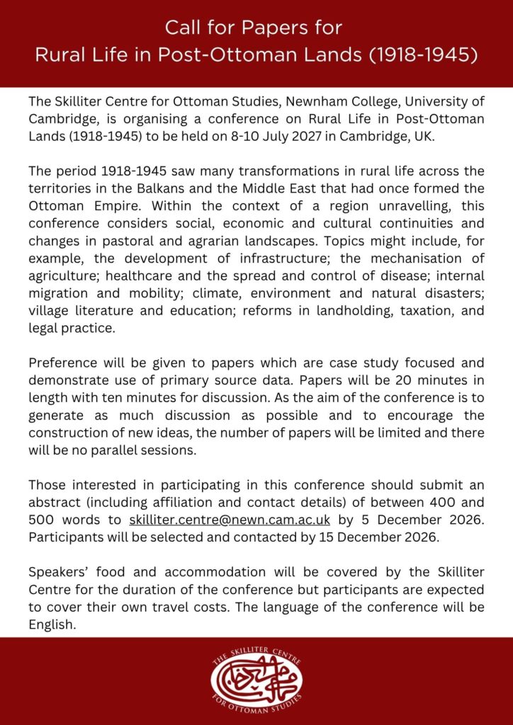 Call for Papers Rural Life in Post Ottoman Lands