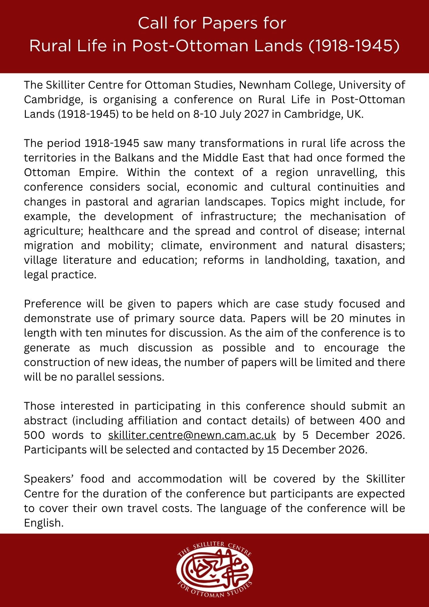 Call for Papers Rural Life in Post Ottoman Lands