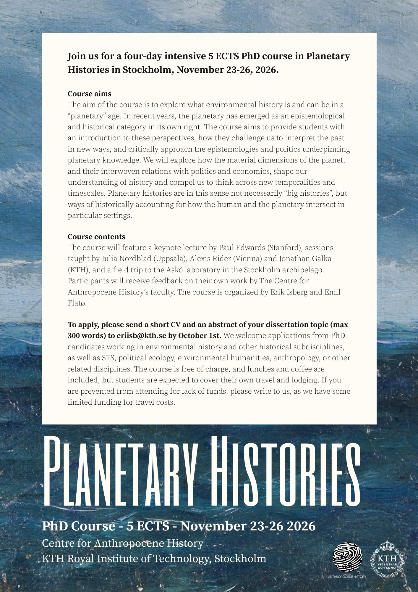 Winter School in Planetary Histories